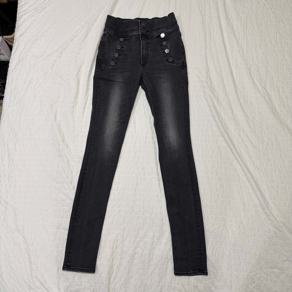 Express High-Waisted Black Skinny Jeans w/ Silver Front Buttons Size 4L